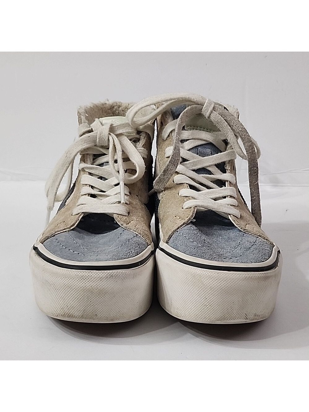 VANS SK8 HI Womens Size 5 Tan, Blue, PIG Suede , Sherpa lined Stackform - Picture 4 of 10